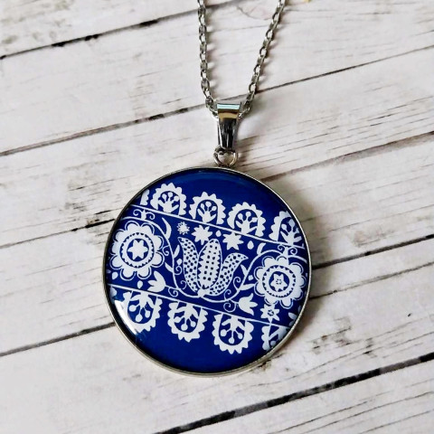 přívěsek Folklor modrotisk přívěsek modrá letní elegantní léto řetízek folklor folklorní modrotisk 