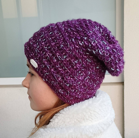 Fialová homeleska čepice zimní hučka homeleska 
