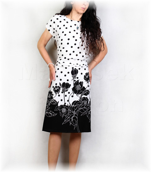Šaty vz.918 jarní letní bílá černá šaty svatba léto tyrkysová puntíky vzor oslava puntíkované přestřižené kojící 