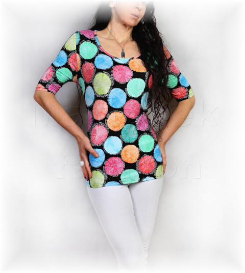 Triko vz.938 SLEVA ze 777 kč kuličky růžová jarní letní černá triko úpletová léto tyrkysová puntíky petrolejová vlčí máky pestobarevné 