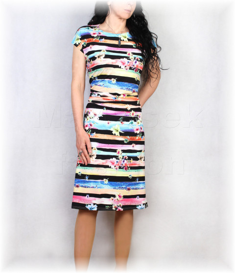 Šaty vz.778 SLEVA z 1.399 kč pestrobarevné barevné fialová jarní letní květy šaty svatba léto tyrkysová pruhy vzor oslava 
