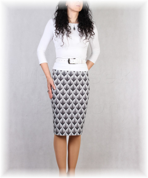 Sukně úplet podzim-jaro vz.854 zima podzim jarní bílá černá sukně úpletová úplet černobílá vzor 