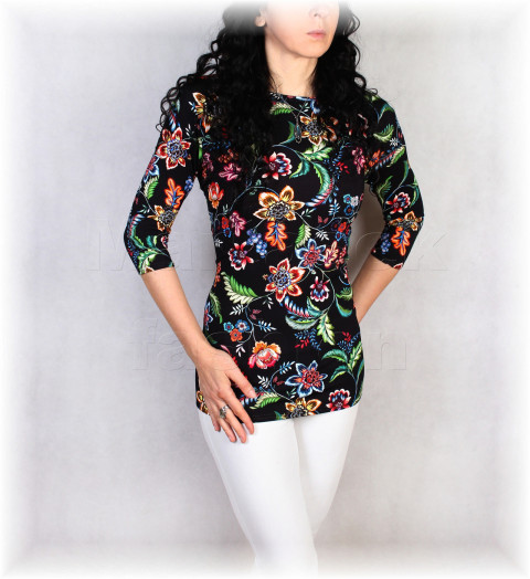 Triko vz.812 SLEVA z 899 kč pestrobarevné halenka jarní černá triko úpletové dámské vzor celoroční 