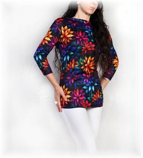 Triko vz.933 pestrobarevné vánoce halenka jarní květy černá triko jaro léto tyrkysová vzor bavlněné celoroční mramorový 