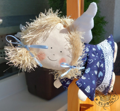 Andělka letící MODROTISK +modrá dekorace dárek anděl andílek andělíček andělka křidélka šitý anděl letící andělka 