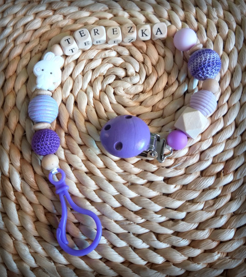 Klip na dudlík se jménem - Tereza dřevo korálky jméno přírodní miminko králíček zajíček korále klip mimi dudlík drobeček klip na dudlík na dudlík kralík terezka 