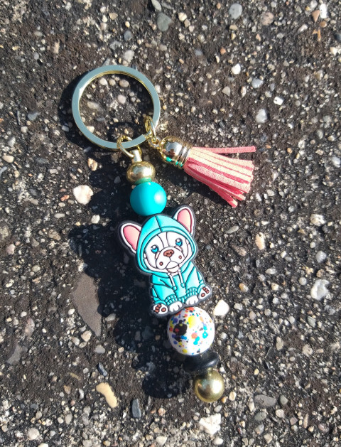 Buldoček v mikince - tyrkysová šperk přívěsek doplněk pes pejsek psík buldoček francouzský buldoček na tašku mikinka silikon na klíče kapucka psíček 