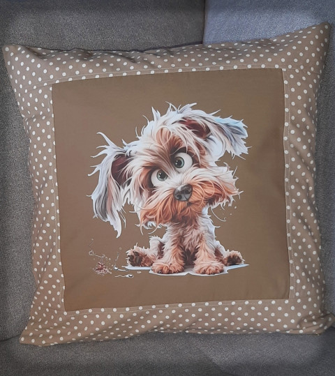 Povlak na polštář - psíček dekorace pes psík holčička pokojíček polštář polštářek dítě povlak roztomilé štěňátko dětský pokoj nažehlovačka psíček pejse yorkshire 